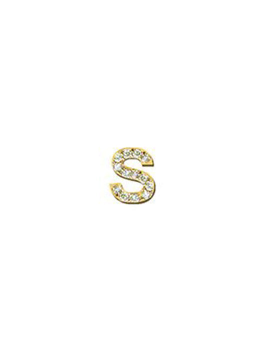 Pave Initial Single Stud S in Yellow Gold