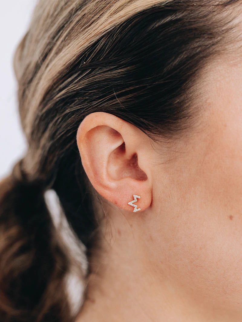 Aztec Zig Zag Diamond Studs in Yellow Gold