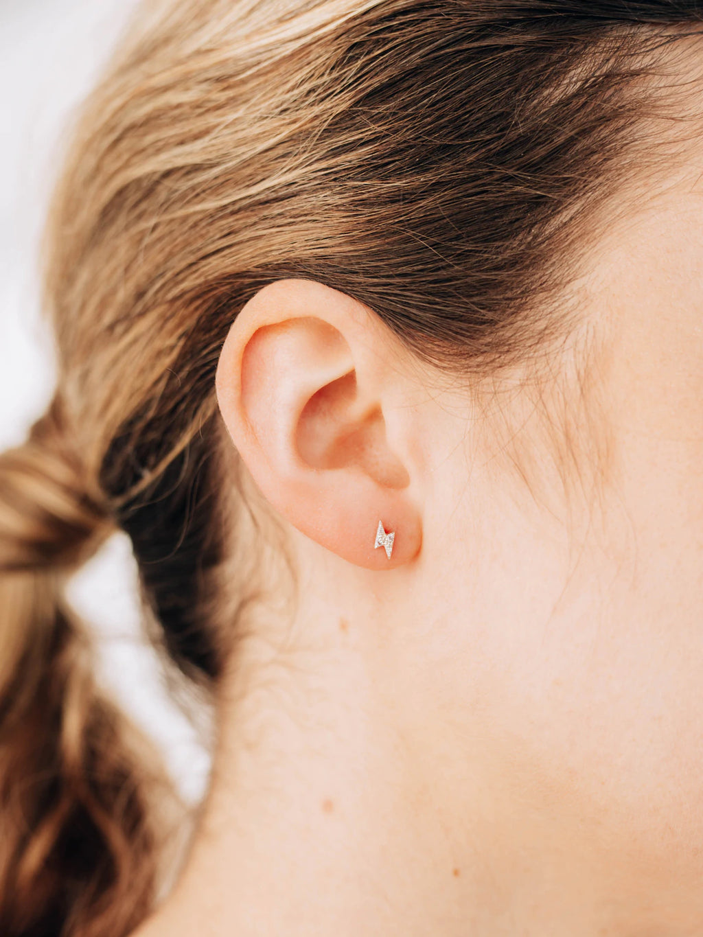 Celestial Pave Lightning Bolt Single Stud in Yellow Gold