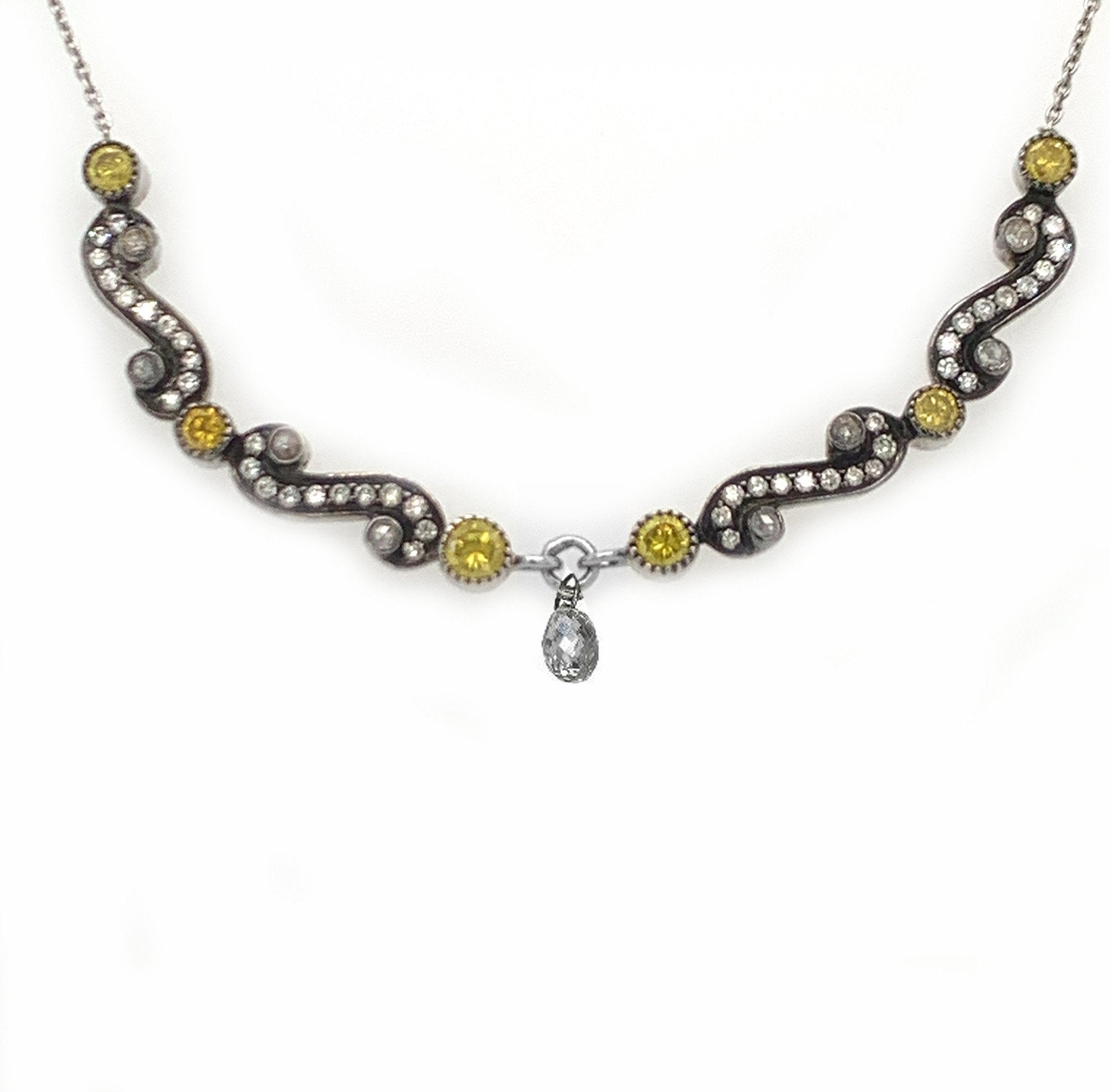 Scroll Briolette and Green Diamond Necklace