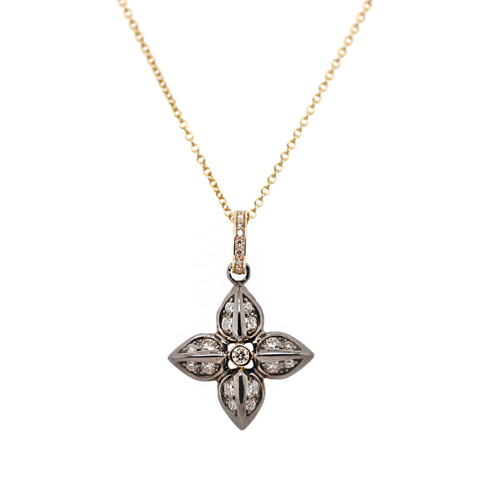 Jardin Diamond Flower Pendant in Yellow Gold and Silver