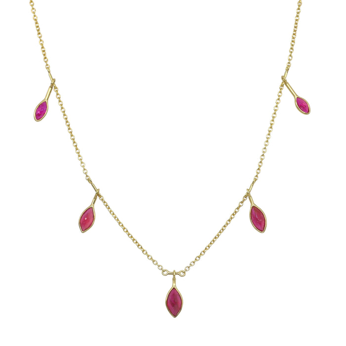 Ruby Falling Petals Necklace in Yellow Gold