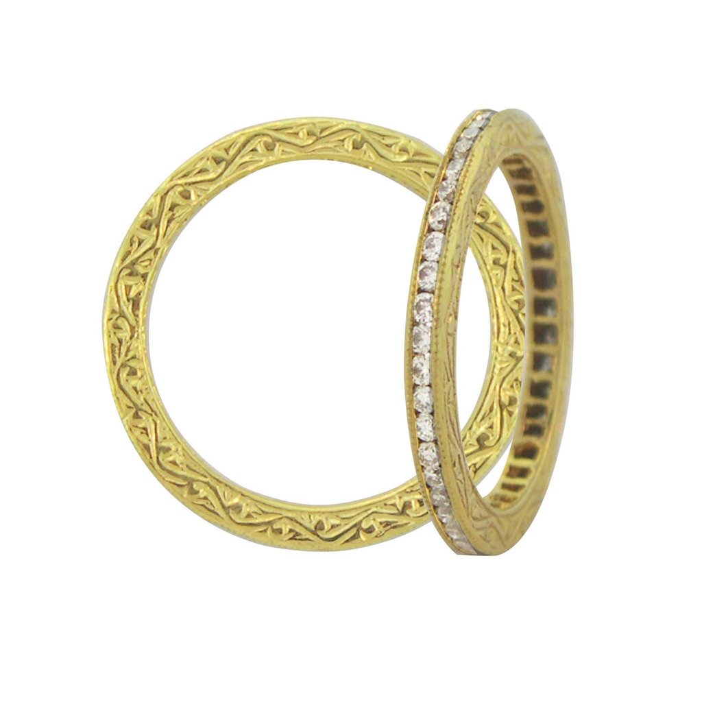 Channel White Diamond Band in Yellow Gold