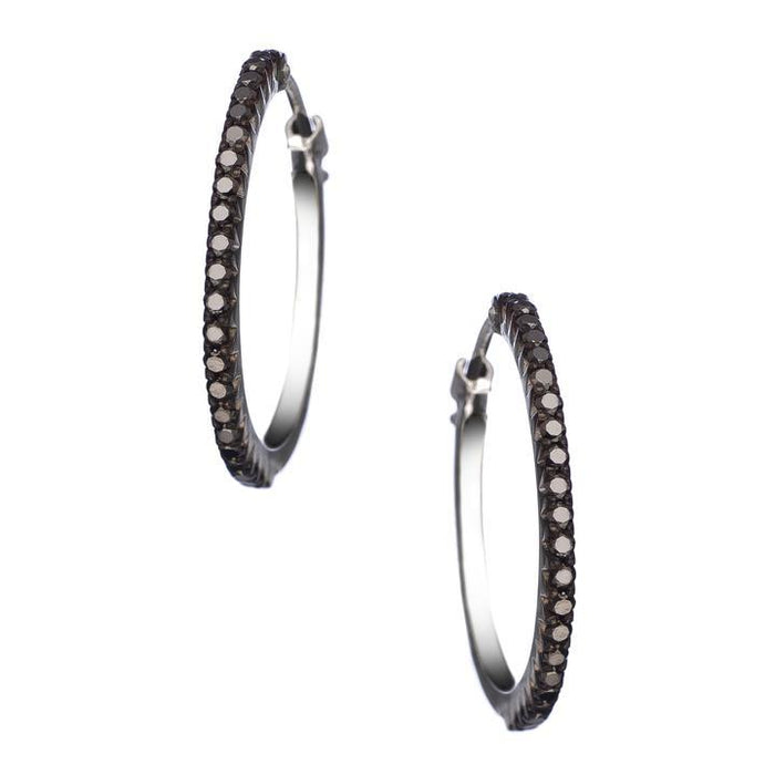 The Simple Elegance Small Hoops with Black Diamond in White Gold
