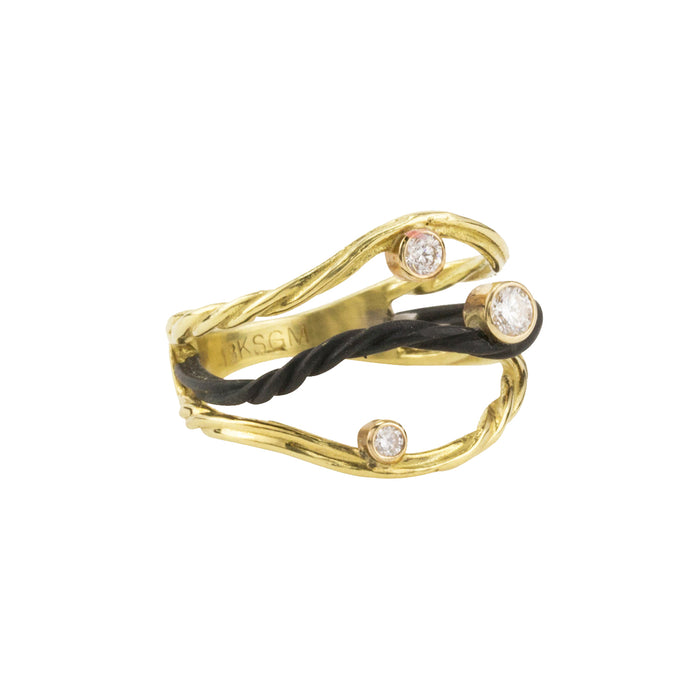 Clover 3-Wire Diamond Ring in Yellow Gold and Cobalt Chrome