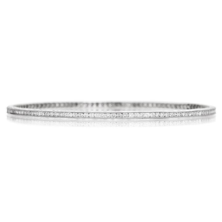 Channel White Diamond Bangle in White Gold