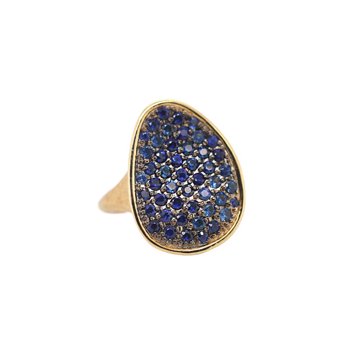 Lunaria Ring with Pave Blue Sapphires in Yellow Gold