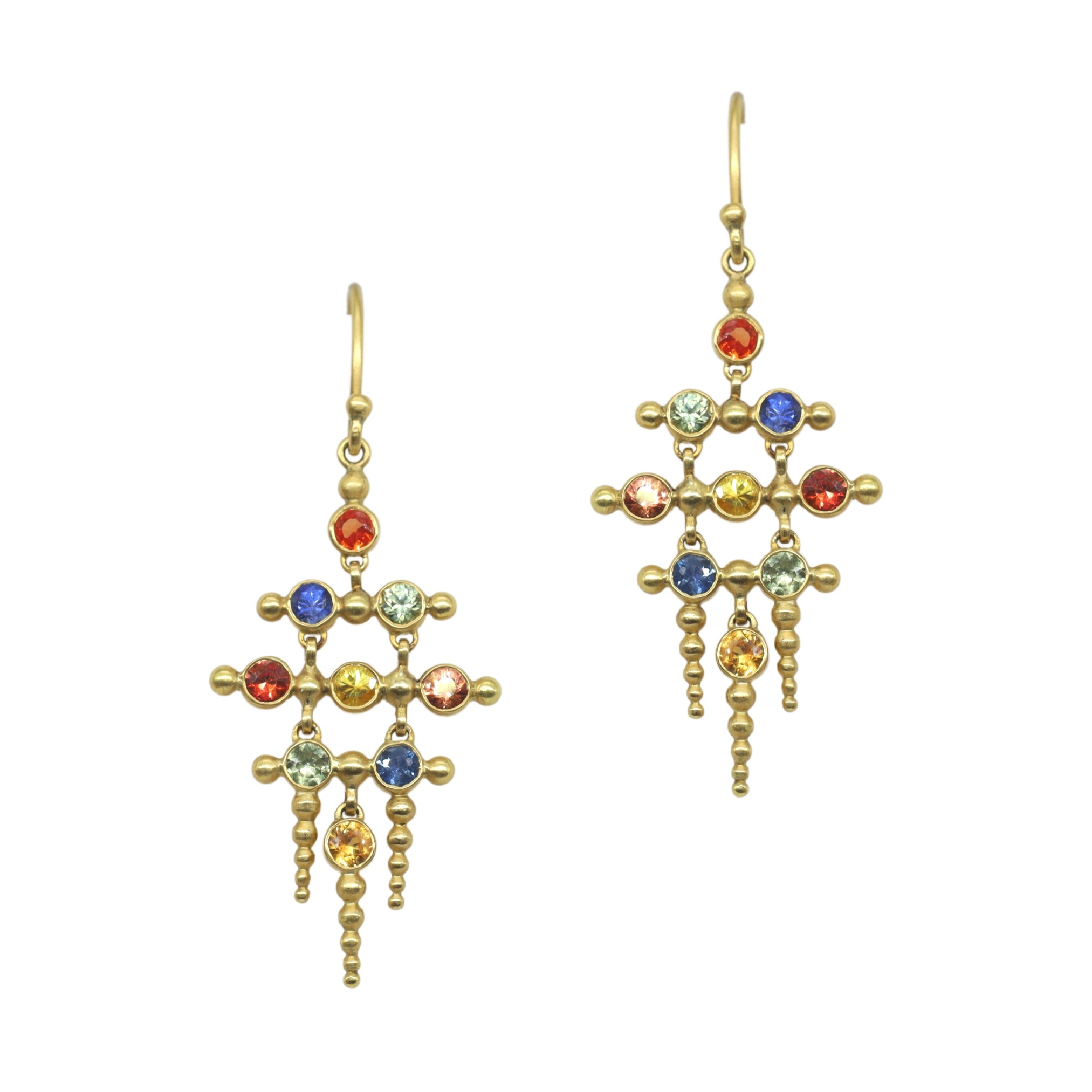 Jaali Multicolored Sapphire Chandelier Earrings in Yellow Gold