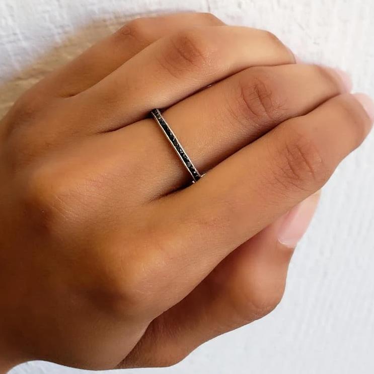 Channel Black Diamond Band in White Gold