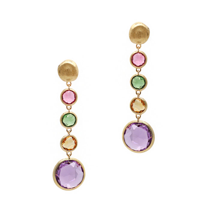 Jaipur Mixed Gemstone Drop Earrings in Yellow Gold