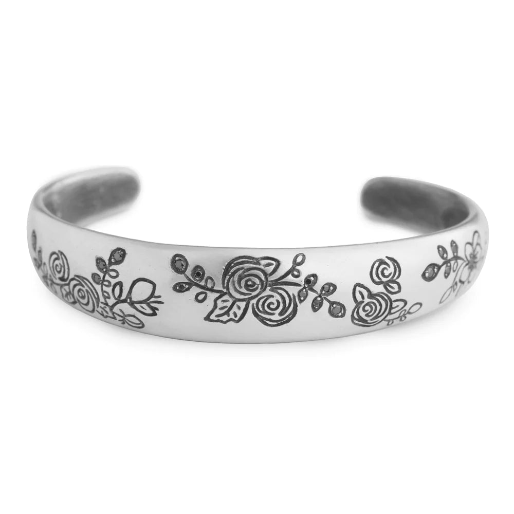 Flower Patch Black Diamond Cuff in Sterling Silver