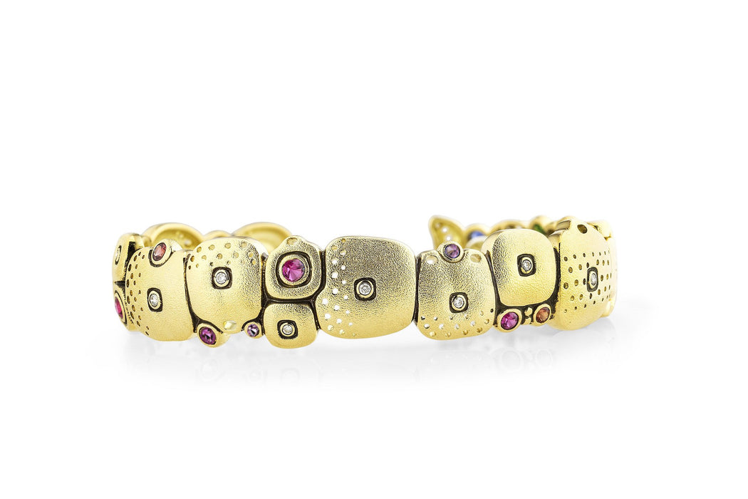 Little Orchard Sapphire and Diamond Cuff Bracelet in Yellow Gold