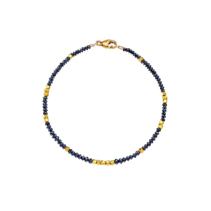 Noir Black Diamond and Gold Bead Bracelet in Yellow Gold