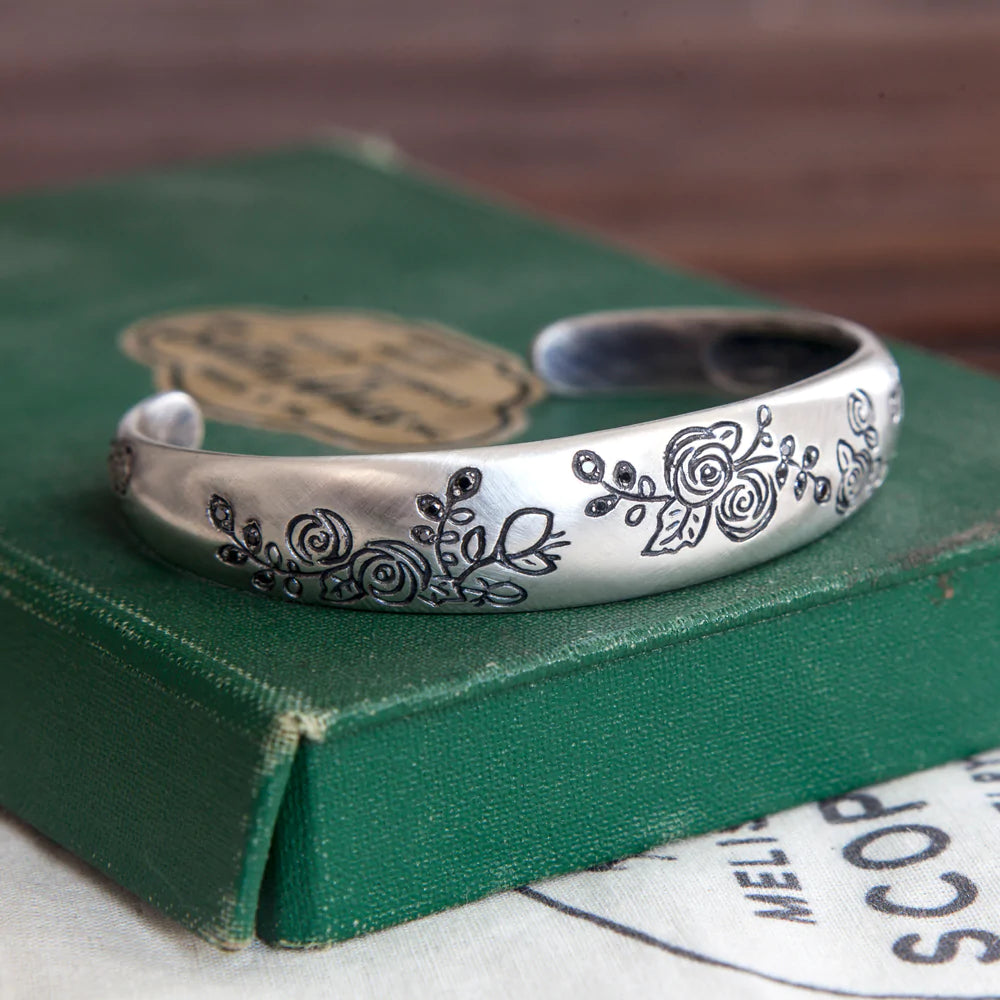 Flower Patch Black Diamond Cuff in Sterling Silver