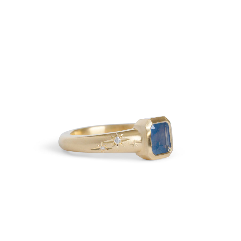 Blue Sapphire Cosmic Ring in Yellow Gold