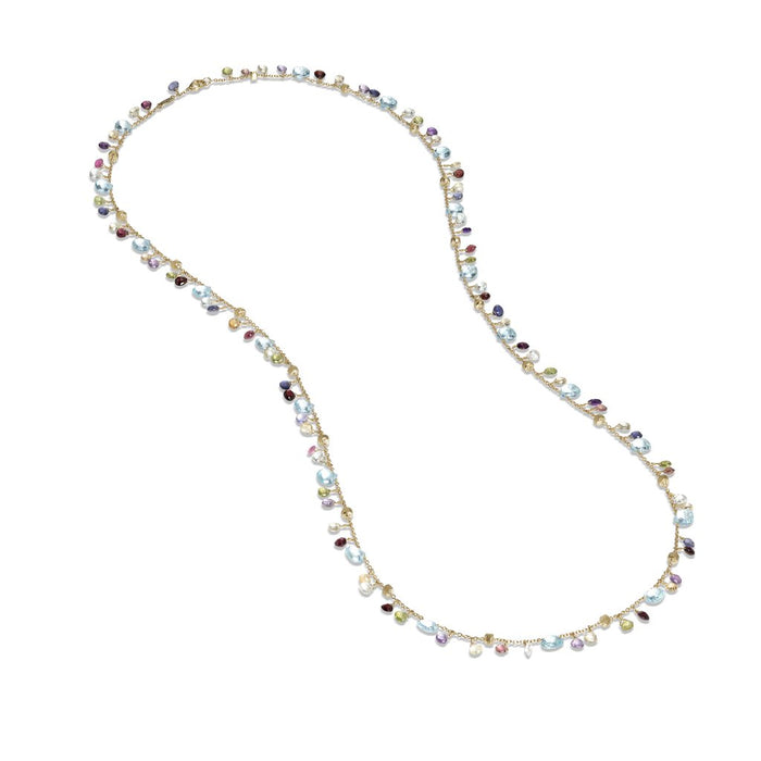 Paradise Collection Blue Topaz and Mixed Gemstone Long Necklace in Yellow Gold