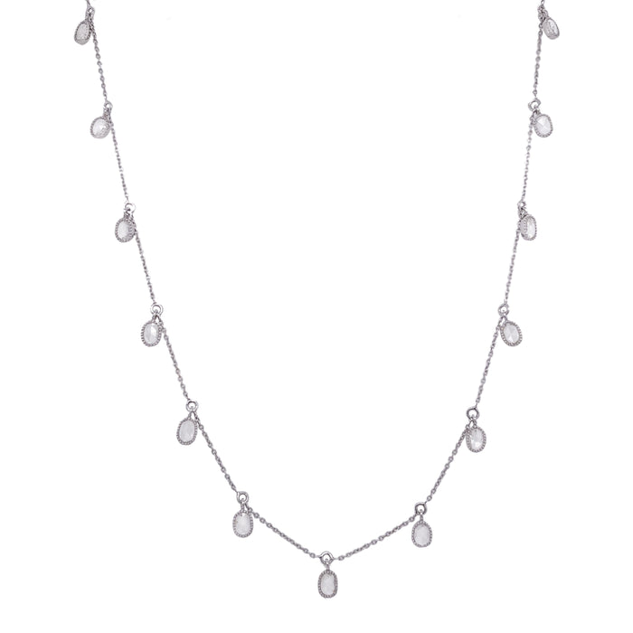 Oval Rose Cut Diamond Fringe Necklace in White Gold