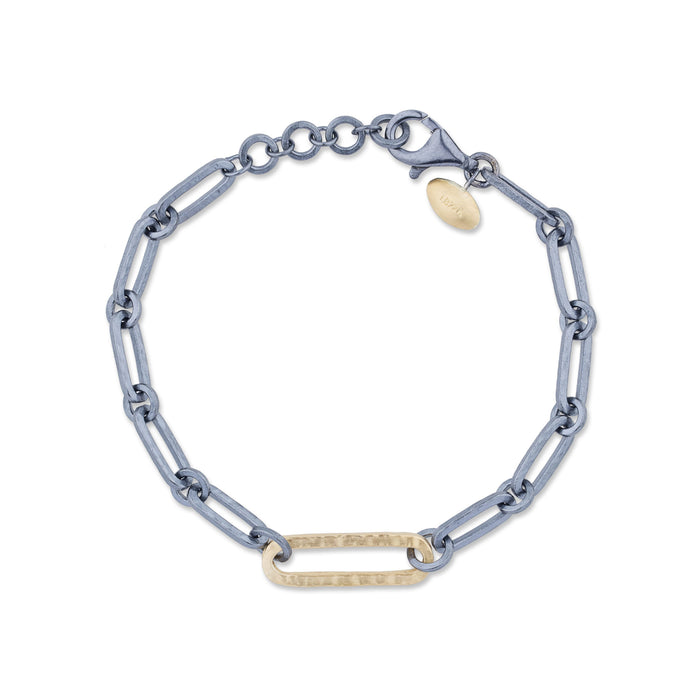 Chill Link Bracelet in Oxodized Silver with Yellow Gold Accent Link