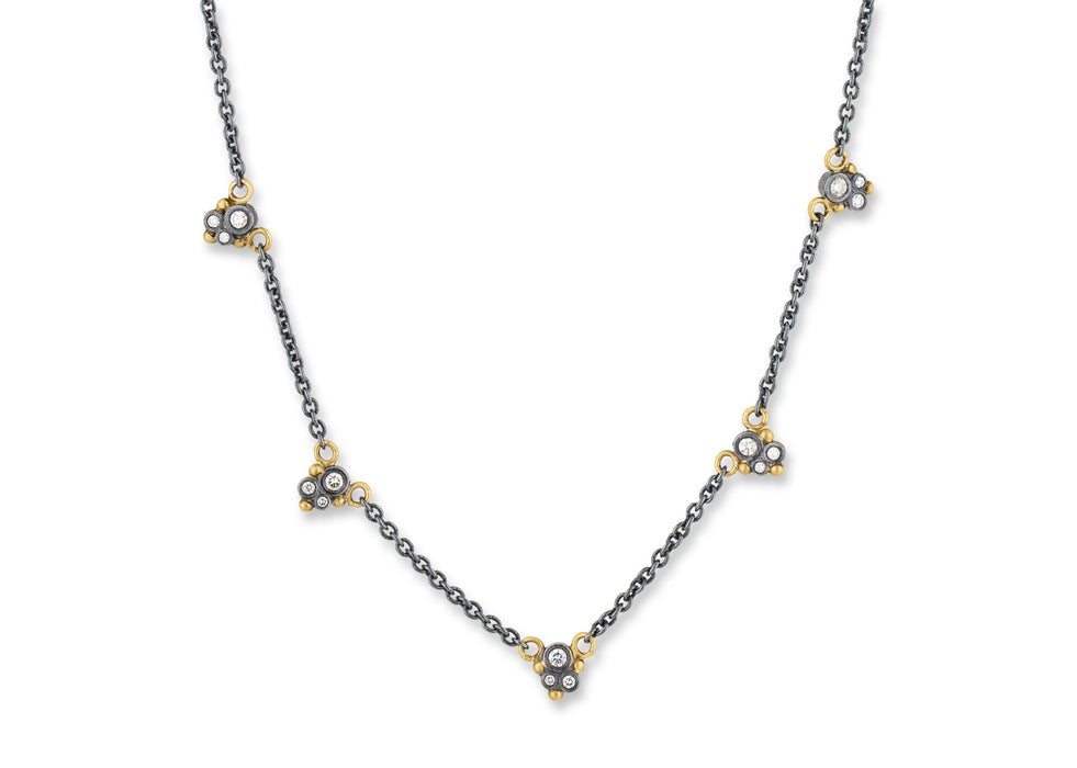 Dylan Necklace with Diamonds in Yellow Gold and Blackened Sterling Silver