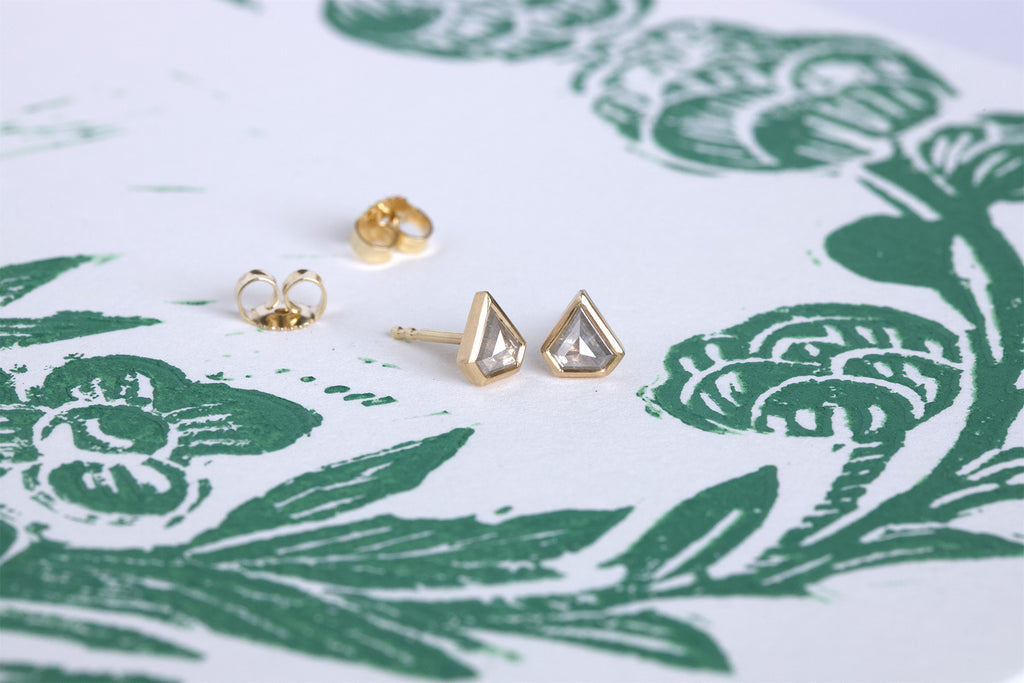 Shield Salt & Pepper Diamond Stud Earrings