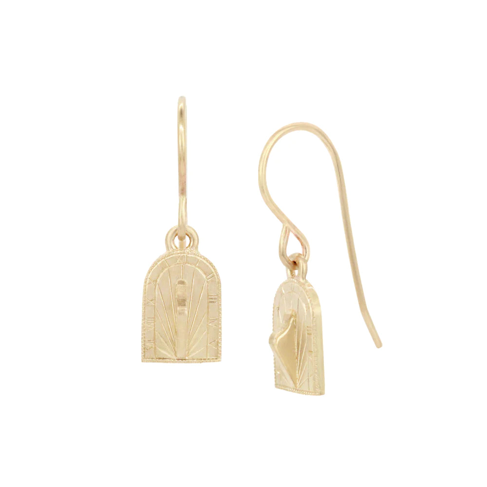 Mini Arch Sundial Earrings in Yellow Gold