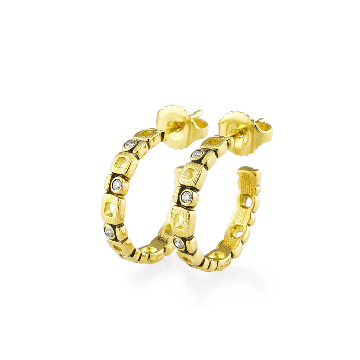 Diamond Micro Window Diamond Hoop Earrings in Yellow Gold