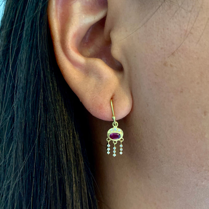 Grecian Ruby and Diamond Icicles Earrings in Yellow Gold
