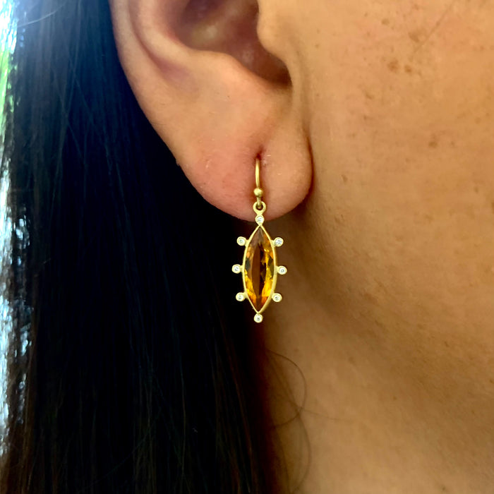 Citrine and Diamond Earrings in Yellow Gold
