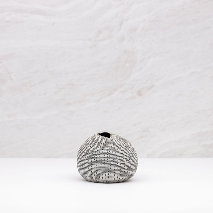 Pebble Black Striped and Dotted Small Round Vase