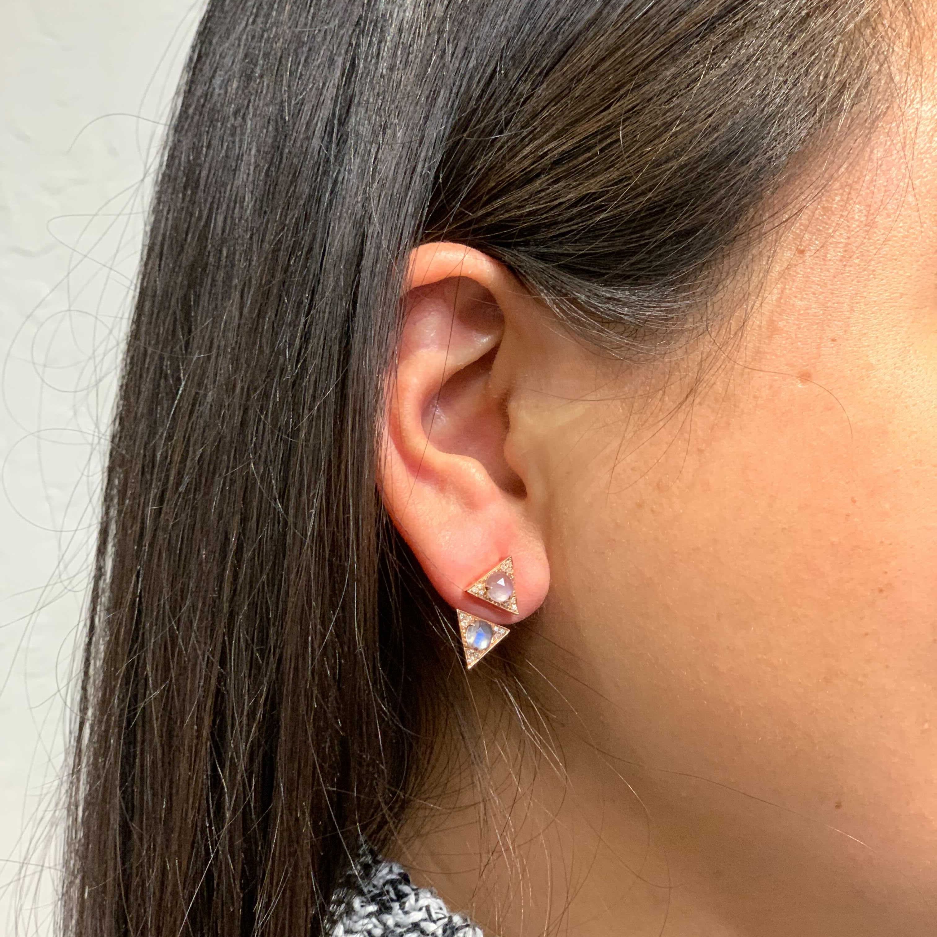 Trillion Moonstone Jacket Studs in Rose Gold