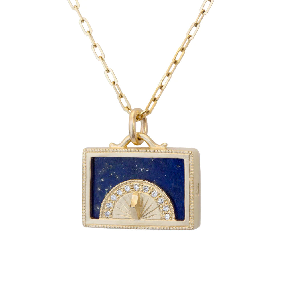 Lapis Sundial Shadowbox Pendant in Yellow Gold