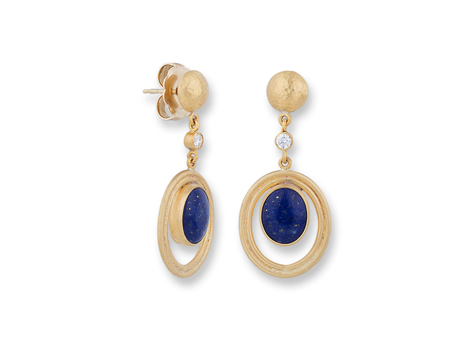 Modern Lapis Earrings with Diamonds in Yellow Gold