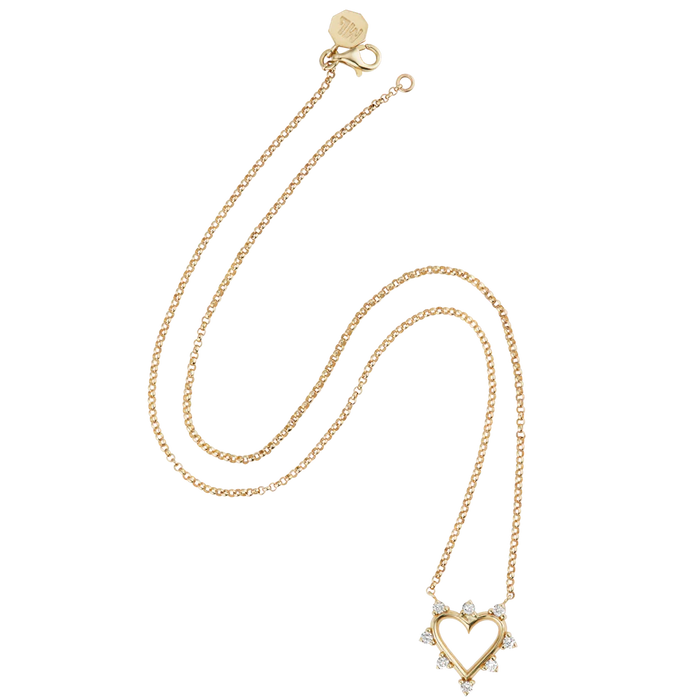 Mini Open Heart Necklace with Diamonds in Yellow Gold