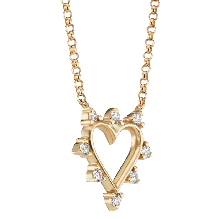 Mini Open Heart Necklace with Diamonds in Yellow Gold