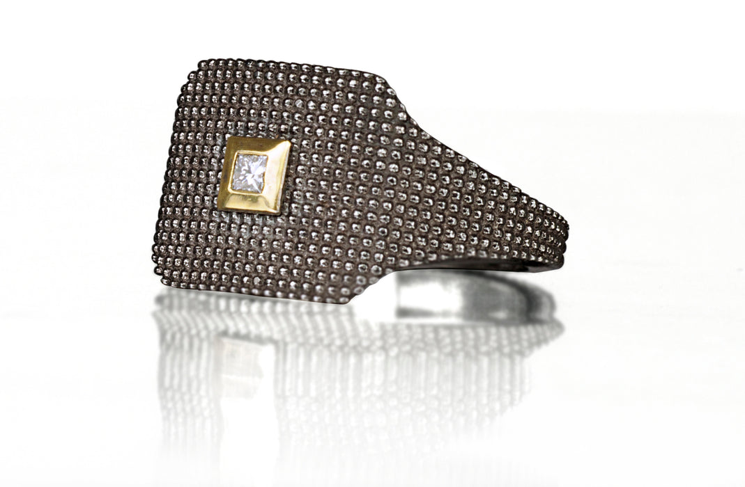 Nala Signet Ring with Diamond in Blackened Sterling Silver