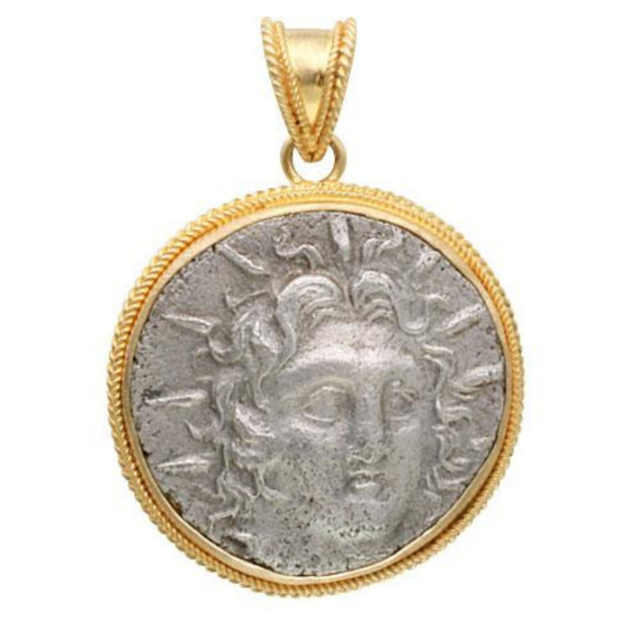 Helios Coin Pendant set in 18K Yellow Gold