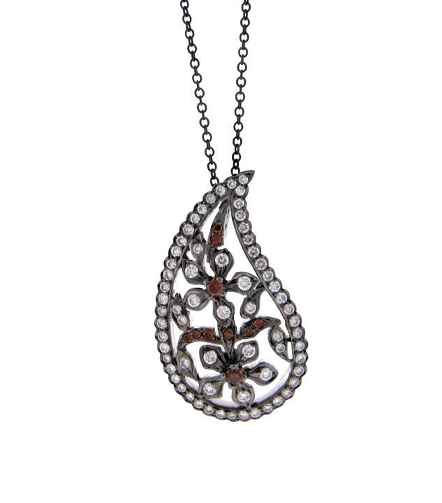 Paisley Lace White and Burnt Orange Diamond Pendant