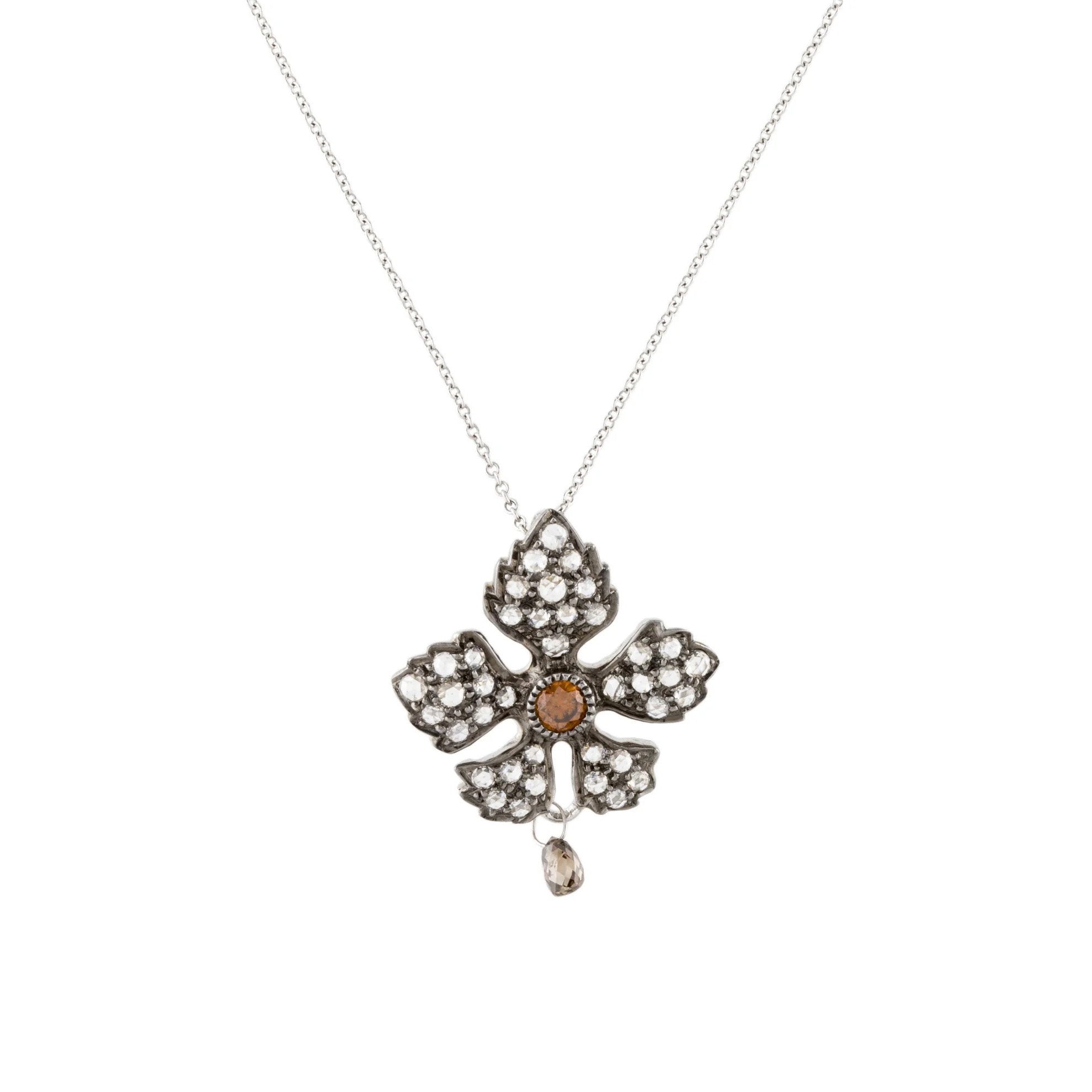 Enchanted Garden Rose Cut and Champagne Diamond Pendant