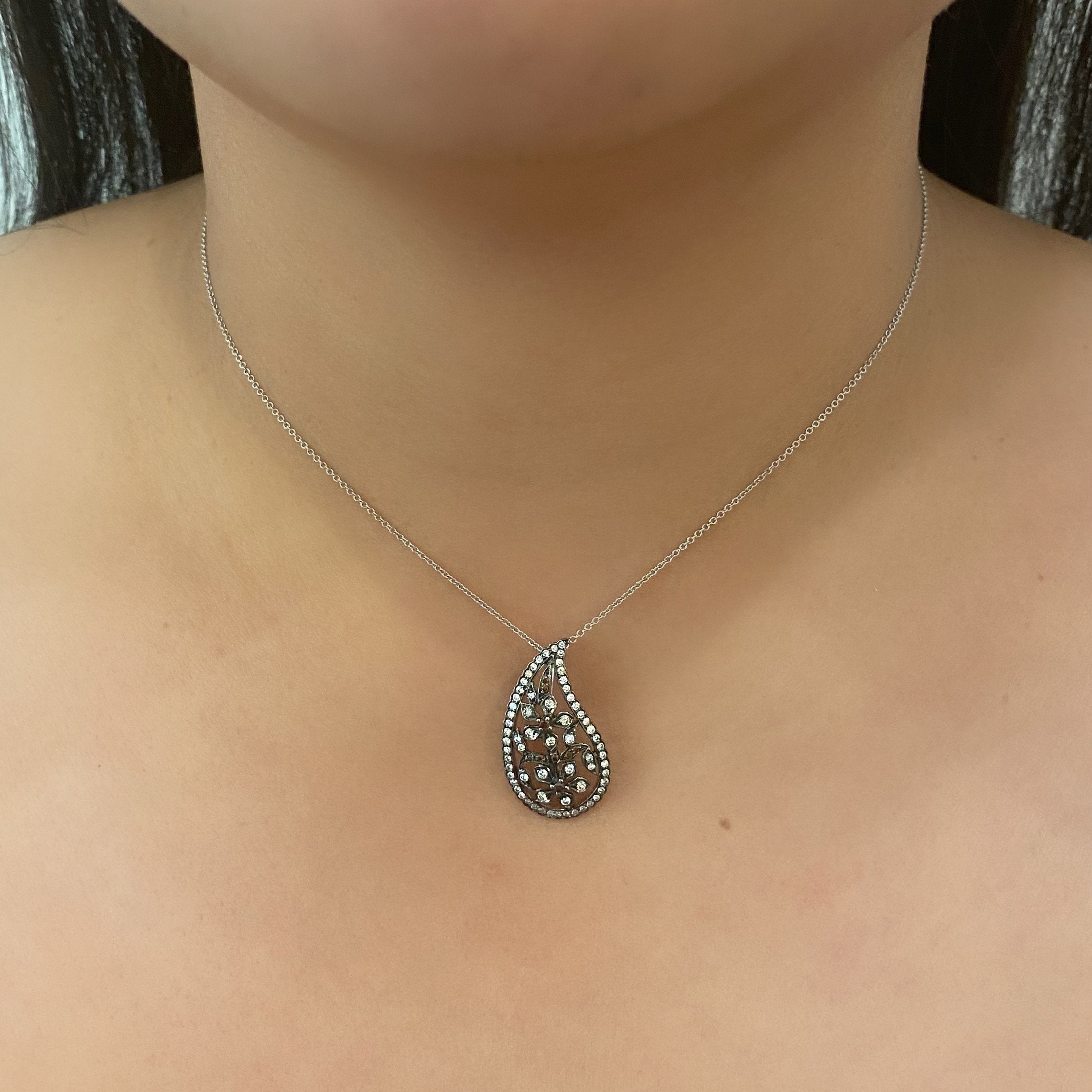 Paisley Lace White and Burnt Orange Diamond Pendant