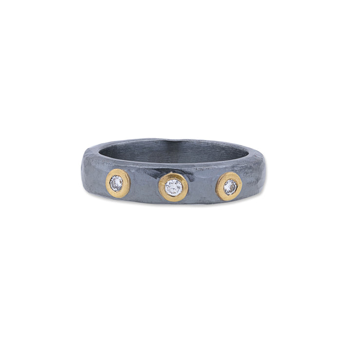 Stockholm Diamond Stacking Ring in Oxidized Sterling Silver and Yellow Gold