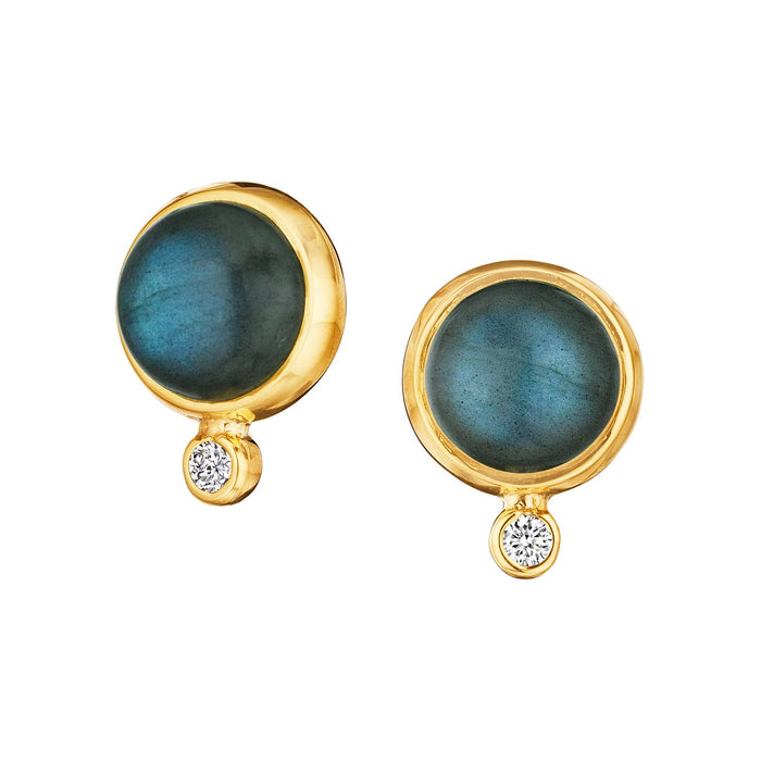 Chakra Labradorite and Diamond Stud Earrings in Yellow Gold