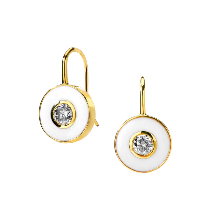 Cosmic Enamel and Diamond Disc Drop Earrings in Yellow Gold