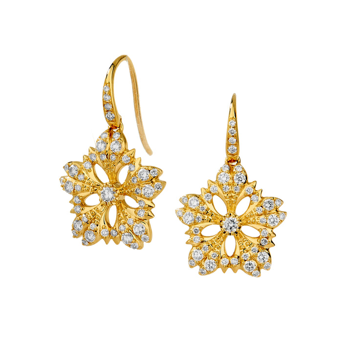 Jardin Flower Drop Diamond Earrings in Yellow Gold