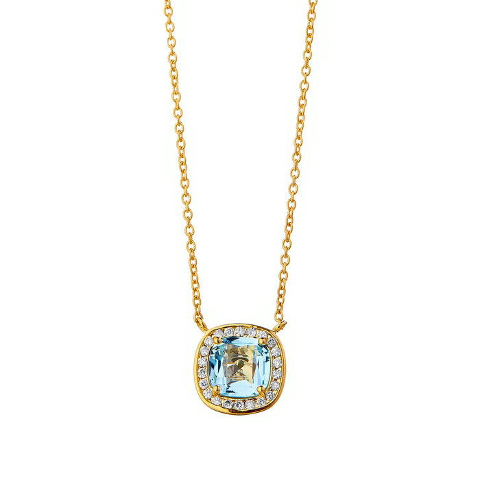 Mogul Blue Topaz and Diamond Drop Necklace in Yellow Gold