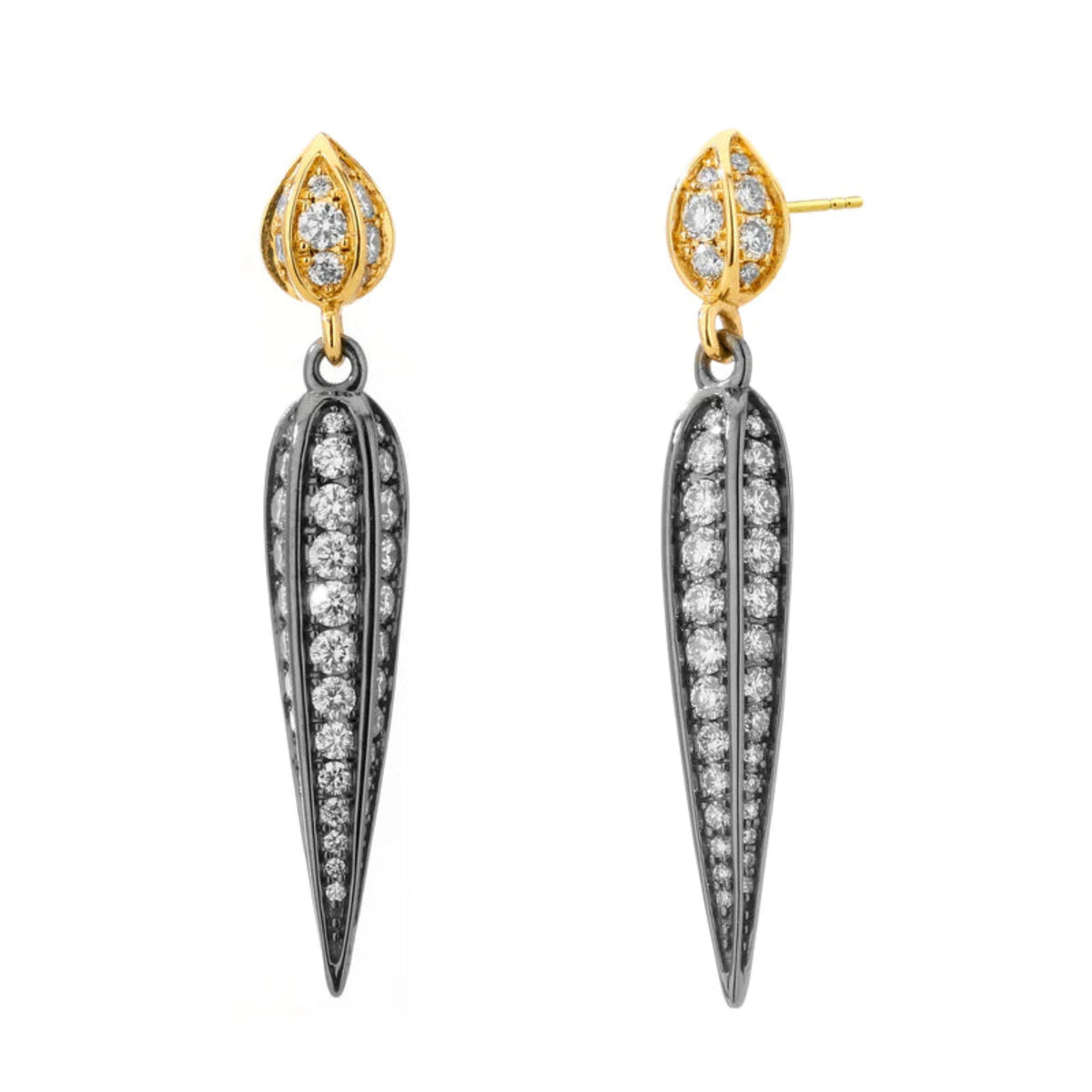 Jardin Diamond Love Leaf Earrings in Yellow Gold and Silver
