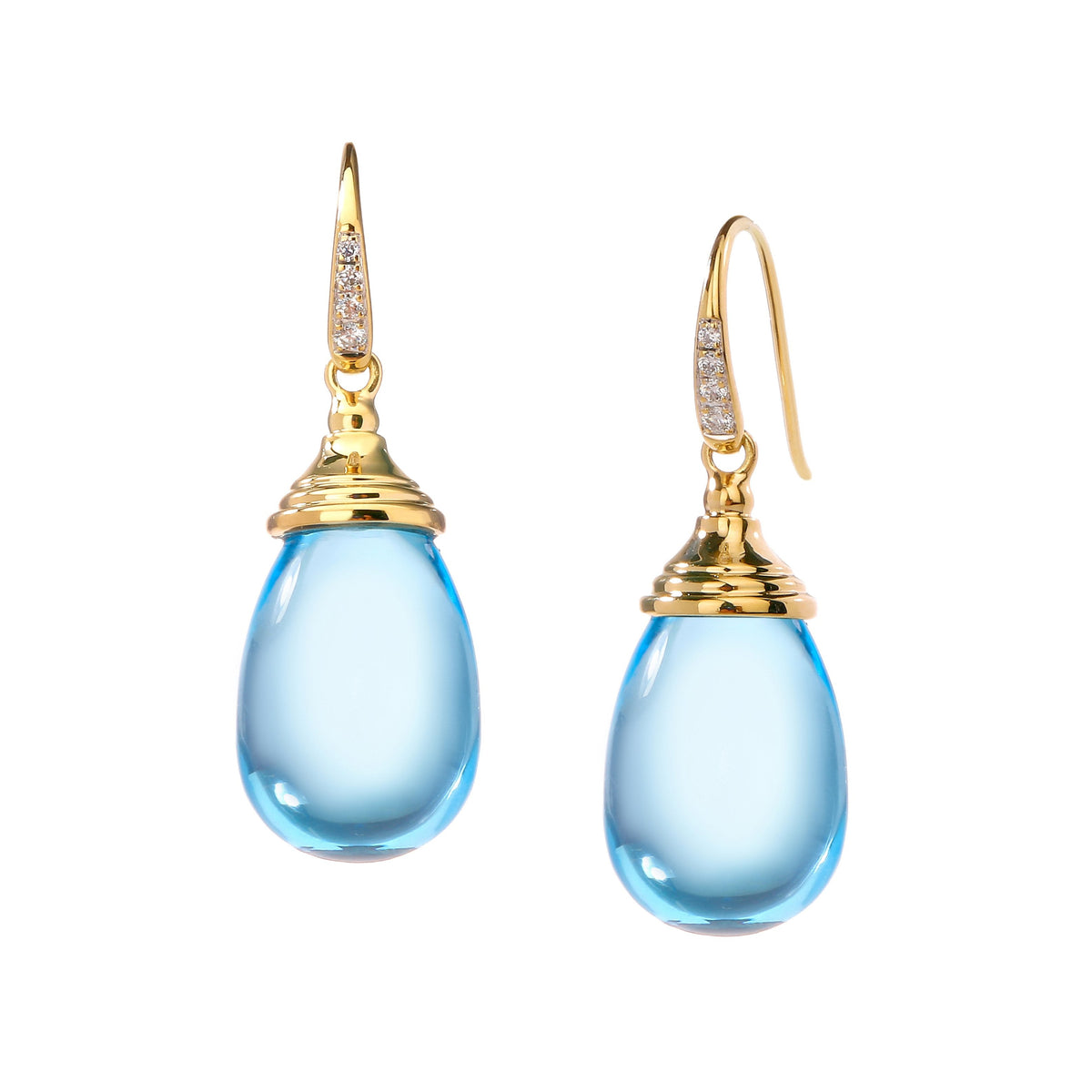 Origin Drop Blue Topaz and Diamond Earrings in Yellow Gold