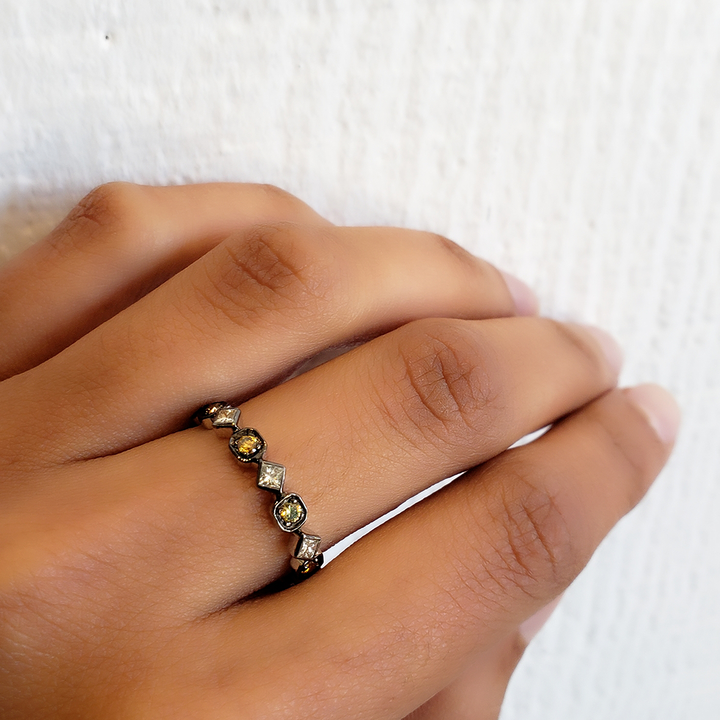 Art Deco Multi-Color Diamond Band in Blackened Gold