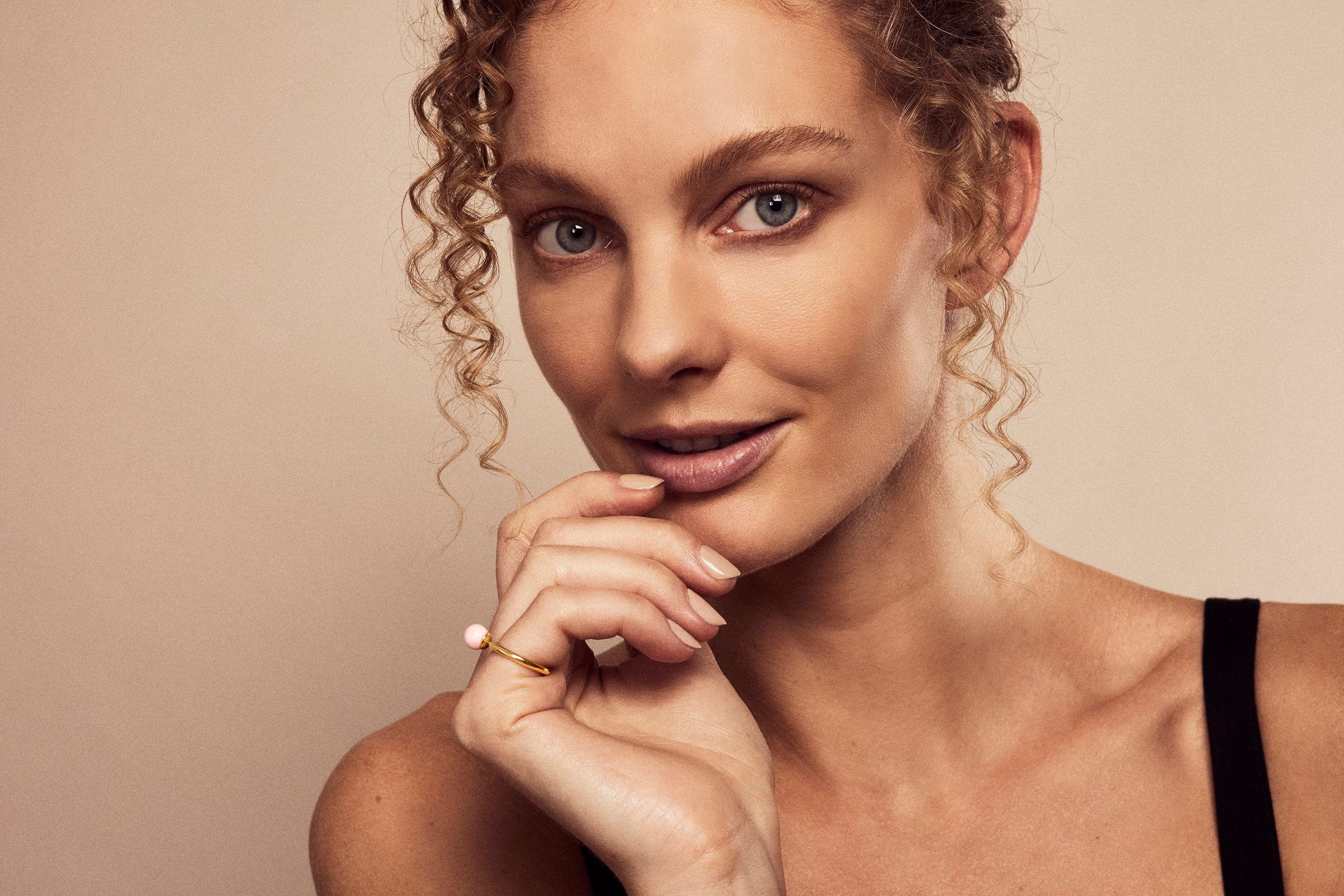 Small Pink Opal Ring in Yellow Gold