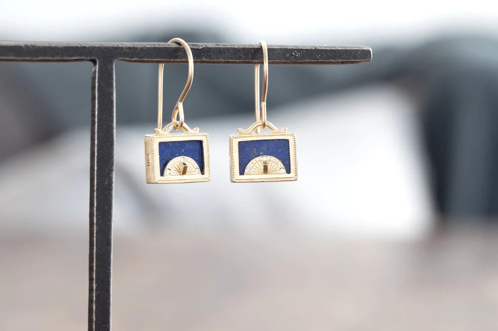 Lapis Sundial Shadow Box Earrings