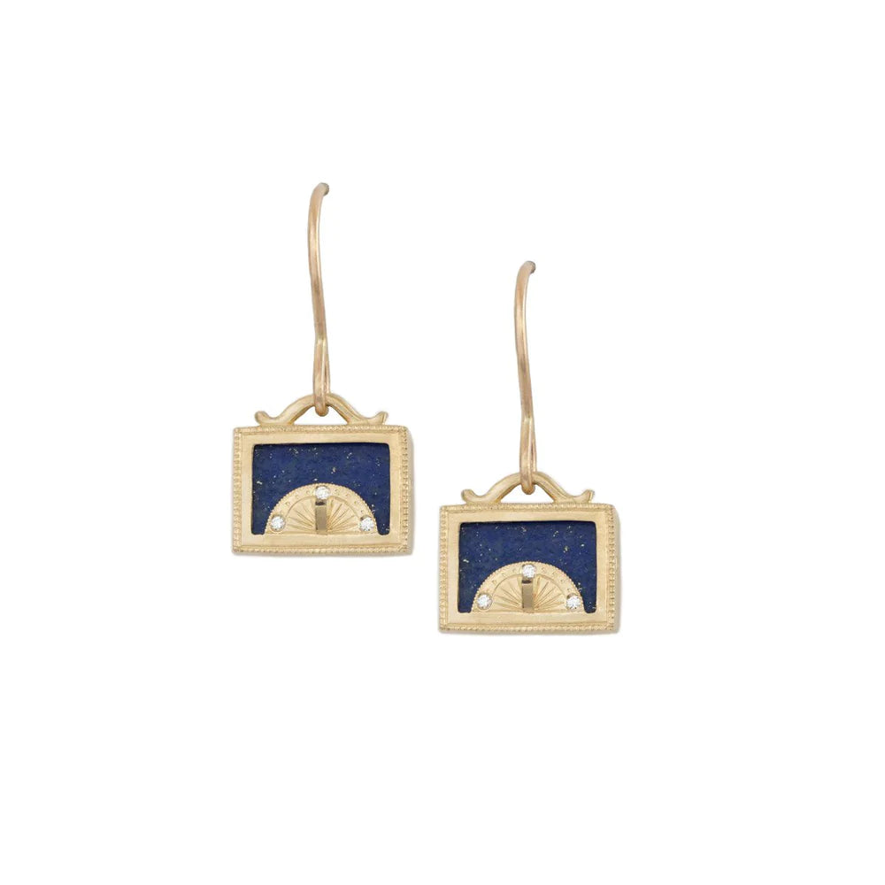 Lapis Sundial Shadow Box Earrings